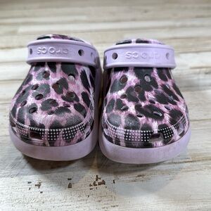 CROCS Kids Shoes in Purple and Black Leopard Print